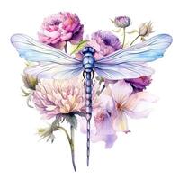 Aquarell Libelle botanisch Illustration. Illustration ai generativ foto