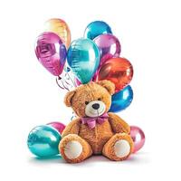 süß Teddy Bär mit Luftballons. Illustration ai generativ foto