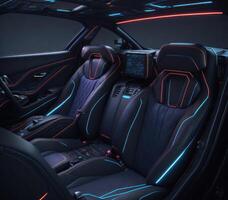 Auto Innere Illustration beim Nacht, mit LED Beleuchtung zum das Beste möglich visuell Atmosphäre. ai generiert. foto