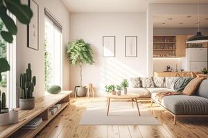 das Illustration zeigt ein modern, gut beleuchtet Wohnung generiert durch ai foto