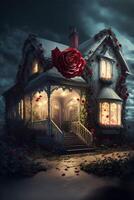 Haus mit ein Rose auf das Vorderseite von Es. generativ ai. foto