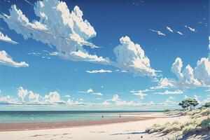 Gemälde von ein Strand auf ein sonnig Tag. generativ ai. foto