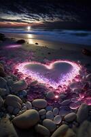 Herz gemacht aus von Felsen auf ein Strand. generativ ai. foto