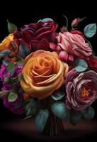 ein Bündel von anders farbig Rosen im ein Vase. generativ ai. foto