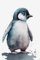 Aquarell Gemälde von ein wenig Pinguin. generativ ai. foto