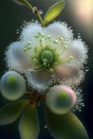 schließen oben von ein Blume mit Wasser Tröpfchen auf Es. generativ ai. foto