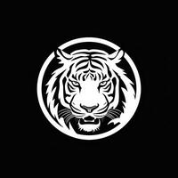 Tiger Kopf Gesicht Logo oder Symbol im Weiß auf schwarz Hintergrund. International Tiger Tag. ai generiert. foto