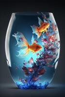 zwei Goldfisch Schwimmen im ein Schüssel von Wasser. generativ ai. foto
