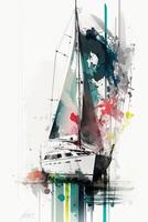 Dort ist ein Gemälde von Segelboot mit bunt Design. generativ ai. foto