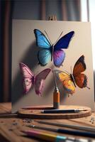 Bild von drei Schmetterlinge auf ein Stück von Papier. generativ ai. foto