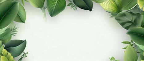 abstrakt Grün Hintergrund mit tropisch Blätter mit Kopieren Raum. ai generiert. foto