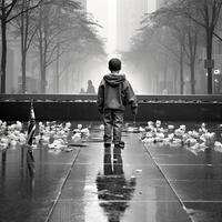 911 patriotisch Tag. September 11 Denkmal, Boden null. wir werden noch nie vergessen. ai generiert. foto