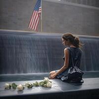 911 patriotisch Tag. September 11 Denkmal, Boden null. wir werden noch nie vergessen. ai generiert. foto