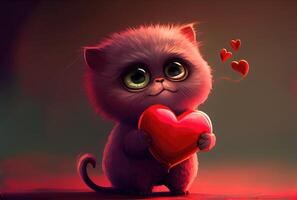 süß Kätzchen Katze halten Valentinsgrüße Tag Herz. generativ ai foto