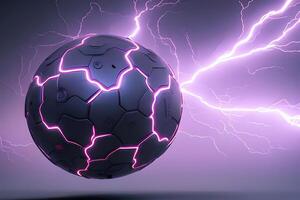 das Feuerball ist gemacht von Kohlenstoff Ballaststoff mit lila Neon- blitzt. ai generiert foto