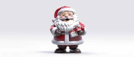 Weihnachten und Neu Jahr Hintergrund. Stapel Geschenk Box realistisch 3d Santa Klaus. ai generiert. foto