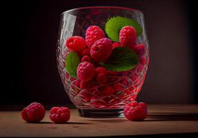 Himbeeren im ein Glas. pflücken Beeren. ai generiert foto