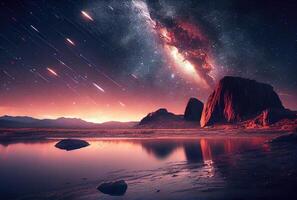 Meteoriten und Meteor Duschen sind fallen von äußere Raum. Wissenschaft und Astronomie Konzept. Digital Kunst Illustration. generativ ai foto