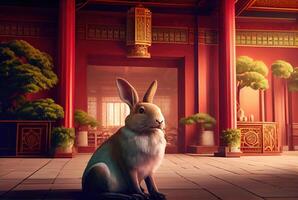 edel Hase im das Chinesisch königlich Palast. generativ ai foto