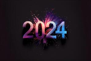 2024 Neu Jahr Feier mit bunt Feuerwerk auf dunkel Hintergrund. glücklich Neu Jahr das Jahr von Drachen und Gruß Karte Konzept. generativ ai foto