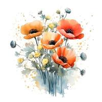 Aquarell Mohn Blume. Illustration ai generativ foto