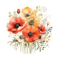 Aquarell Mohn Blume. Illustration ai generativ foto