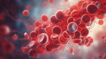 Blut gerinnen oder Thrombus Blockierung das rot Blut Zellen Strom innerhalb ein Arterie. Illustration ai generativ foto