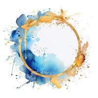 Blau und golden Aquarell rahmen. Illustration ai generativ foto