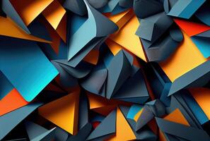 bunt Orange Blau und schwarz Farben Low-Poly abstrakt Hintergrund von geometrisch Form. generativ ai foto
