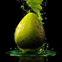 tolle Avocado mit Wasser Spritzen und Tropfen isoliert, generativ ai foto