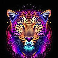 Licht Neon- Stil Kunst Porträt von ein Leopard, generativ ai foto