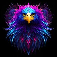 Licht Neon- Stil Kunst Porträt von ein Adler. generativ ai foto