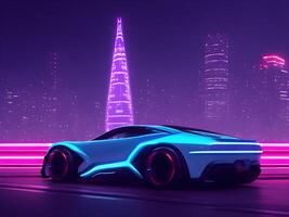 futuristisch elektrisch Konzept Auto im Cyberpunk Hintergrund. generativ ai foto