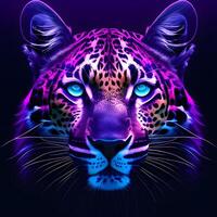 Licht Neon- Stil Kunst Porträt von ein Leopard, generativ ai foto