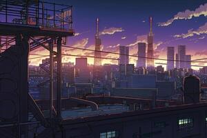 Japan industriell Anime Stadtbild Panorama Illustration generativ ai foto