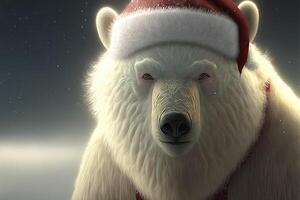 Weiß Polar- Bär Santa claus Weihnachten Kleid und Hut generativ ai foto