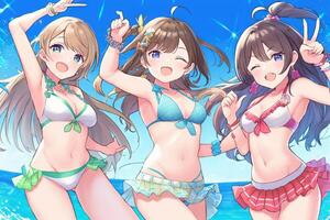 ziemlich Anime Schule Mädchen Tanzen im Bikini Illustration generativ ai foto