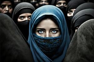 ich rannte Muslim Mädchen Augen Detail im Burka Protest Konzept Illustration generativ ai foto