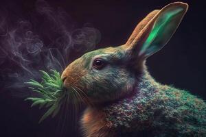 Hase Hase Tier Rauchen Ganja Gras Illustration generativ ai foto