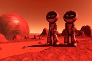 Aliens auf rot Außerirdischer Planet Mars Illustration generativ ai foto