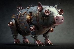 Schwein Roboter Cyborg Illustration generativ ai foto