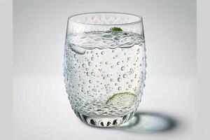 Glas von funkelnd Wasser oder Zitrone Limonade trinken isoliert auf Weiß Hintergrund. von oben Aussicht Illustration generativ ai foto