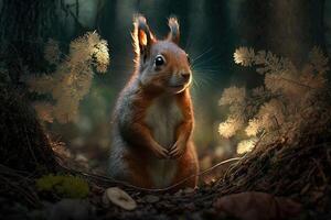 Meister Eichhörnchen im Wald Illustration generativ ai foto