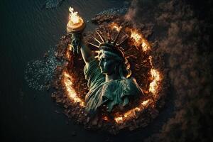 Statue von Freiheit Verbrennung im Neu York Stadt Illustration generativ ai foto