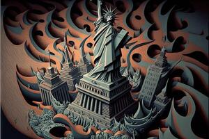 Neu York Stadt Statue von Freiheit gemalt durch escher Illustration generativ ai foto