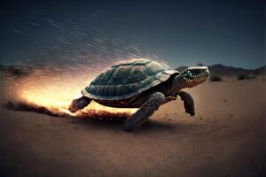Schildkröte Laufen beim Lichtgeschwindigkeit Illustration generativ ai foto