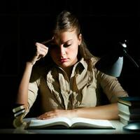 ein Frau studieren beim Zuhause foto