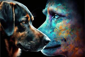 Hund Seele dringt ein Mensch Natur intim in Verbindung gebracht zu,Illustration generativ ai foto