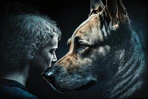 Hund Seele dringt ein Mensch Natur intim in Verbindung gebracht zu,Illustration generativ ai foto