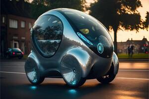 kugelförmig glänzend Auto von das Zukunft Illustration generativ ai foto